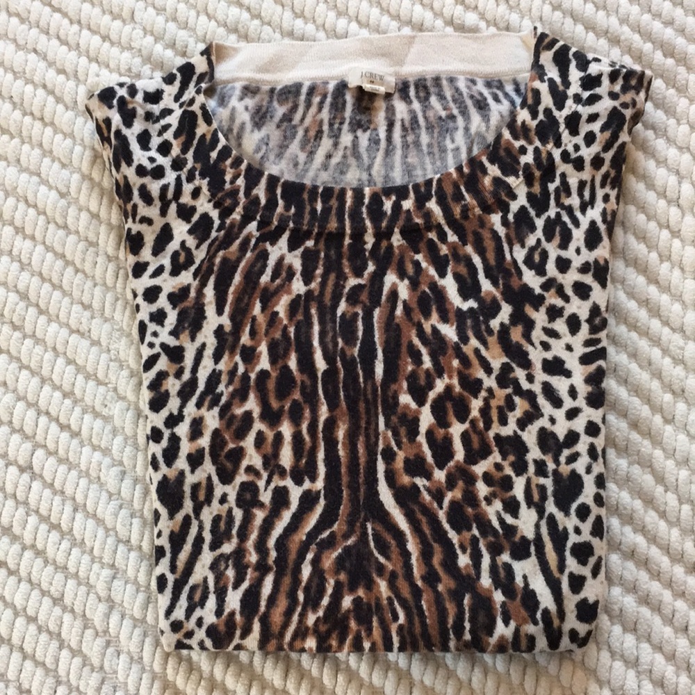 J. Crew Cotton Leopard Print Crew Neck Sweater Size Small